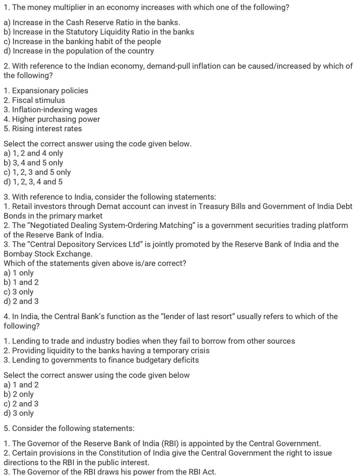 UPSC Prelims Economy Questions Economy PYQ UPSC Prelims