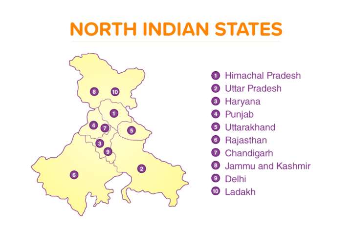 North India States - Map, Names and Capitals List