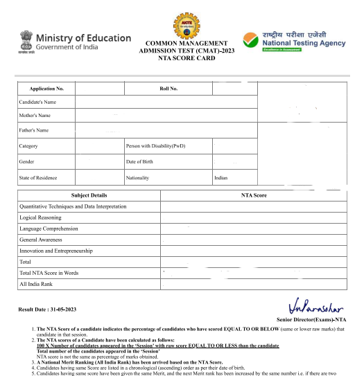 CMAT Result 2023 (OUT) Download Result PDF cmat.nta.nic.in