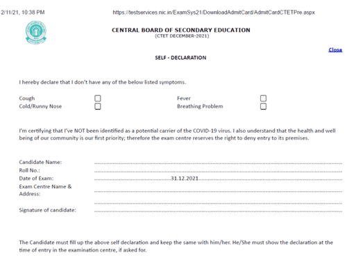 CTET December 2022 SelfDeclaration, Check here the Steps to fill the