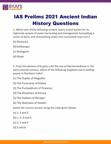 Ancient History Questions in UPSC Prelims
