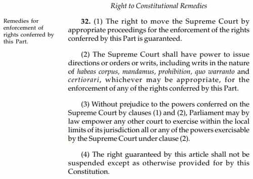 Article 32 of Indian Constitution - Right to Constitutional Remedies