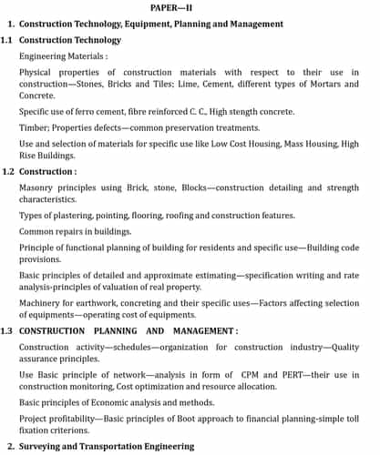 UPSC Civil Engineering Syllabus
